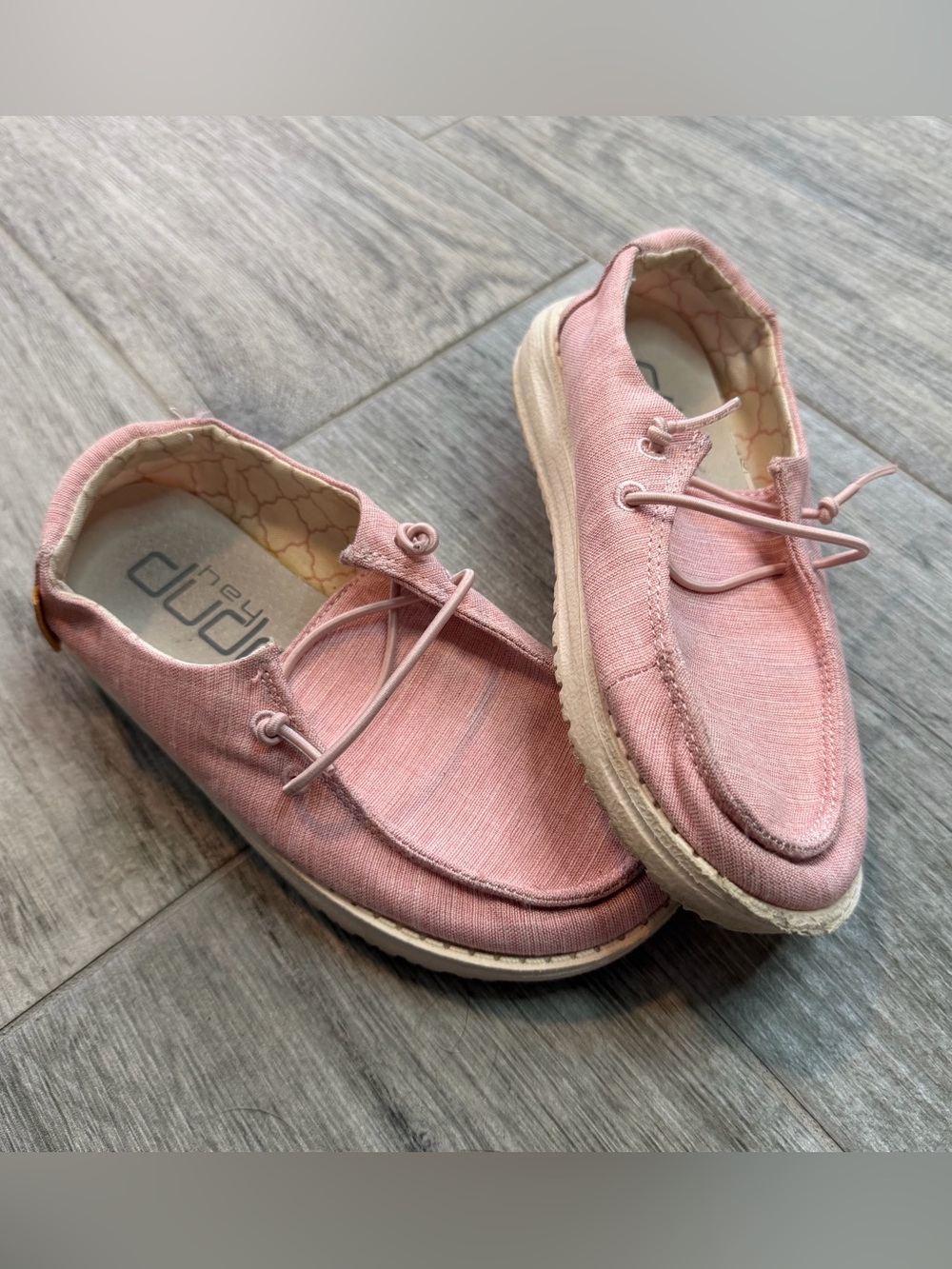 Hey Dude Wendy Youth Shoes Kids Size K13 Pink Linen Cotton Candy Loafers